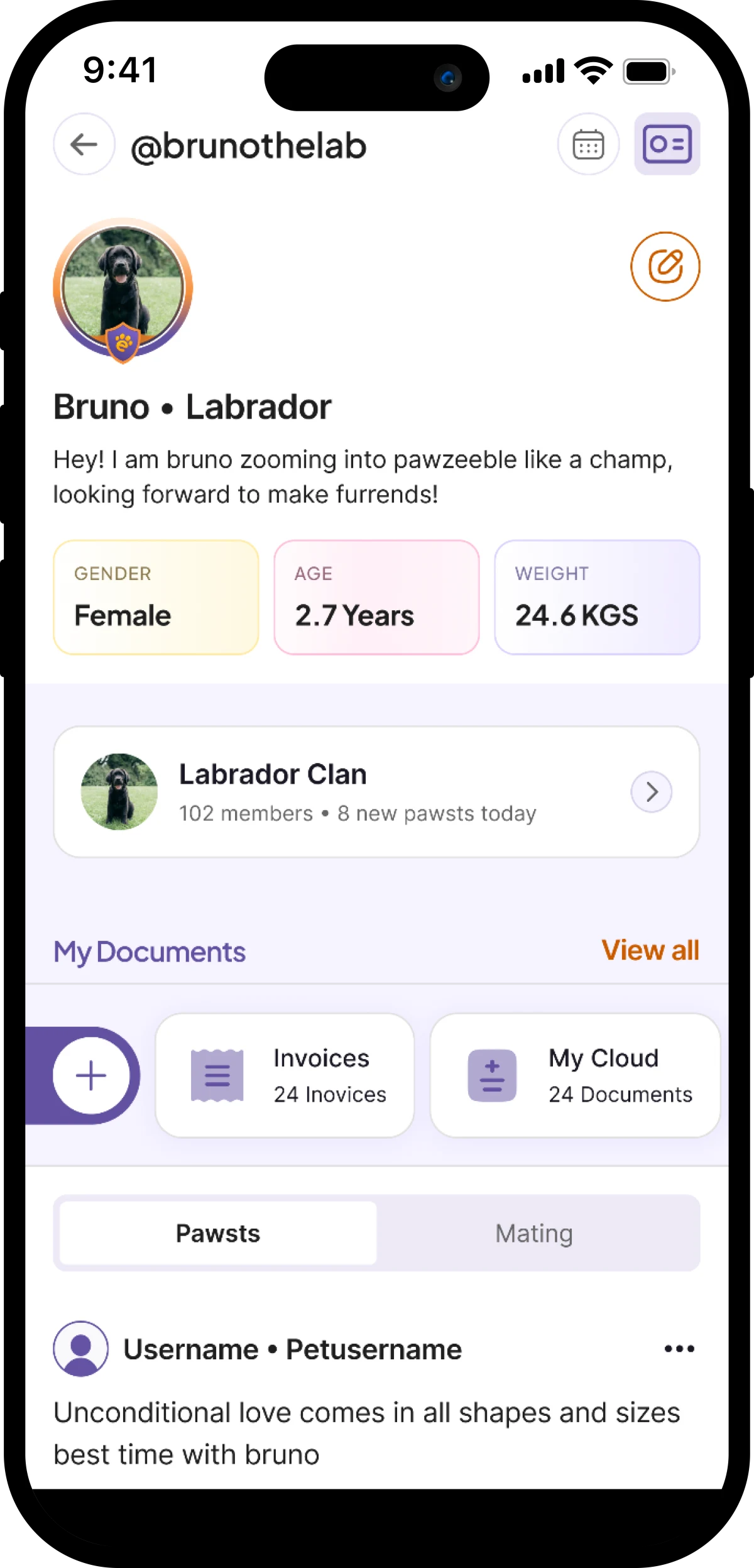 Pet profile screen